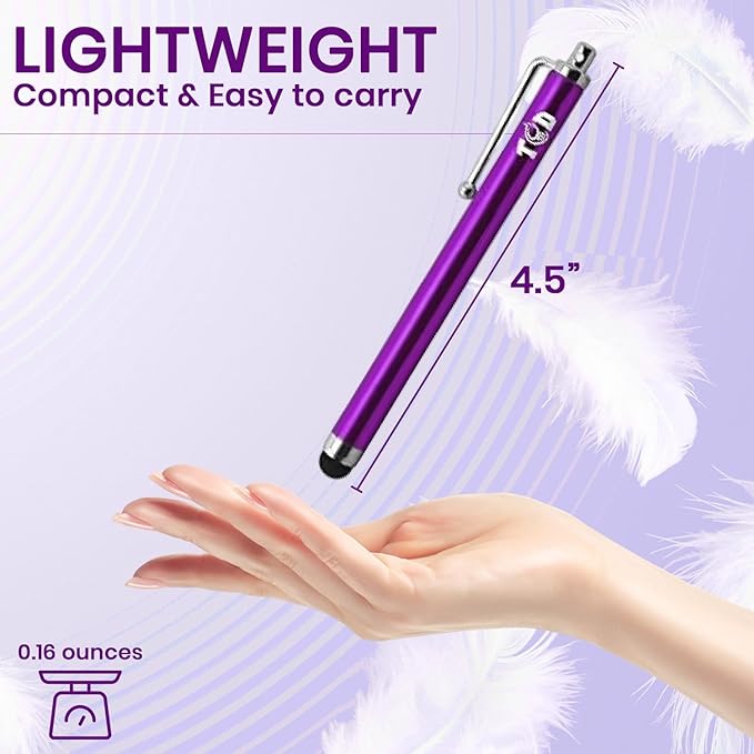 TCD 10 Pack Stylus Pen for Touch Screen, Universal Capacitive Digital Stylus Pen for iPad, iPhone, Tablet, Laptop – Premium Thick Styluses for All Touchscreen Devices with Rubber Tip, Purple