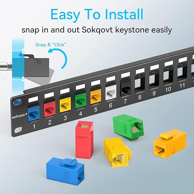 12 Port Mini Blank Keystone Patch Panel with Snap-in Design (2 Pack), Cat6 Network Patch Panel 1U 10 inch, Rack Mount Ethernet Patch Panel (for Slim Keystone Only)