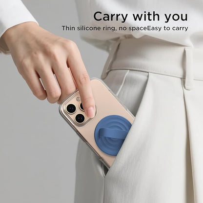 Magnetic Phone Ring Grip Holder, Silicone Finger Loop Grip, Compatible with MasSafe, Back of Phone for iPhone Pro Max/Plus/16/15/15/14/13/12 Series, Azure Blue