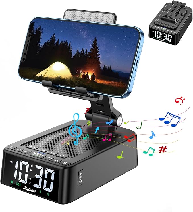 Gifts for Men and Women, Phone Stand with Bluetooth Speaker and 360° Rotable Angel Adjustable Cell Phone Holder for Home Office with HD Subwoofer Sound Fits All Phones,Tablets (Black)