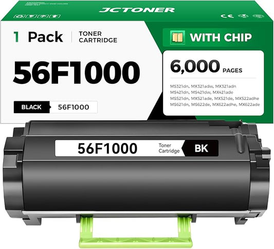 56F1000 Black Toner Cartridge Compatible with Lexmark 56F1000 56F000G Toner Replacement for Lexmark MS321 MS421 MS521 MS621 MX521 MX522 MX622 MS622 MX321 MX421 Laser Printer Ink dn dw de adn adw adhe