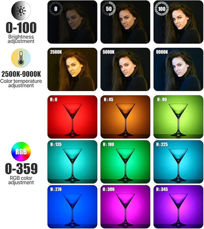 ULANZI VL49 RGB Video Lights White, LED Camera Light 360° Full Color Portable Photography Lighting w 3 Cold Shoe, 2000mAh Rechargeable CRI 95+ 2500-9000K Lamp Support Magnetic Attraction