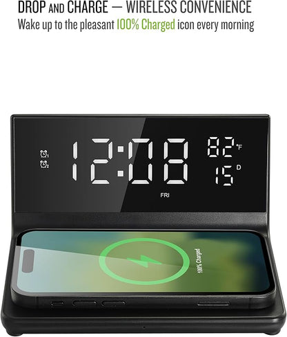 Soundfreaq Charge Rise II, SFQ-20: Digital Alarm Clock, with Dual Alarms, Fast USB Charger and Wireless Charger (Black)