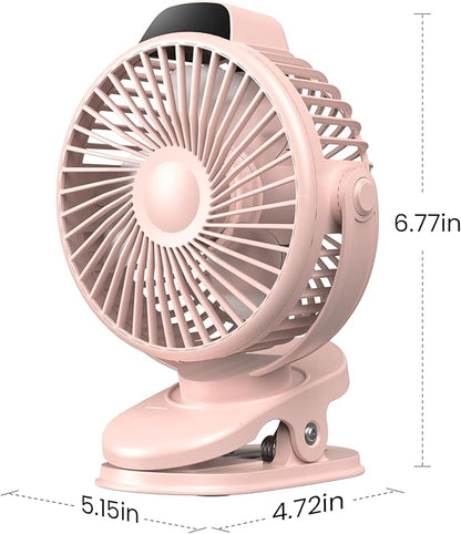 Koonie Portable Clip On Fan, Small USB Battery Operated, 3 Speed Rechargeable Mini Pink With LED Display, 360° Rotate Personal Cooling for Desk Stroller Travel Camping Golf Gym