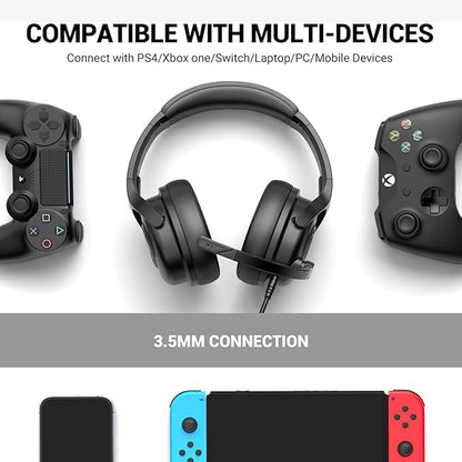 EKSA Headset with Microphone for PC, Computer Headphones with Noise Cancelling Microphone, Over-Ear All Day Comfortable, Immersive Sound 3.5mm Wired Gaming Headset for Laptop/Xbox/Switch/PS4/PS5