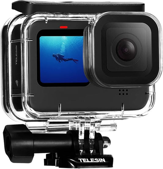 TELESIN Waterproof Case for GoPro Hero 13/12/11/10/9 Black, 60M/196FT with Quick Release Buckle Mount, Black, Acrylic, Camera Case, Waterproof