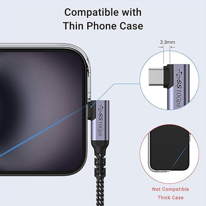 USB C to USB C Cable 3.1 Gen 2 [3.3ft 2 Packs], 100W USBC Cables PD Fast Charging Cable, SuperSpeed 10 Gbps 90 Degree 4K Monitor Video Output Data Cable Compatible for iPhone 15Pro/15ProMax