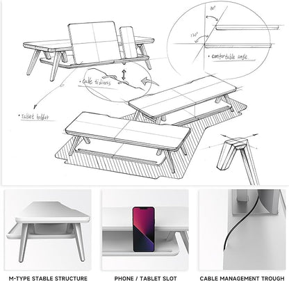 Fenge Monitor Stand, Monitor Stands Riser for Desk, 23.6 Inch Wood Desk Shelf with Storage Organizer and Cable Management for Office Desk Accessories
