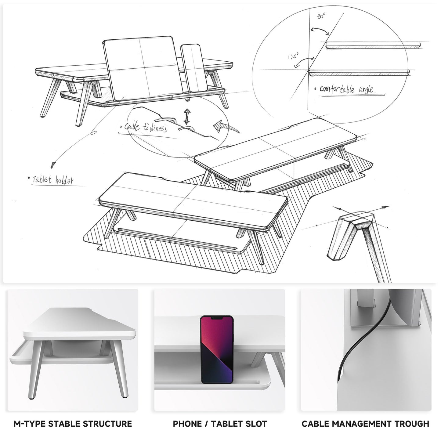 Fenge Monitor Stand Riser, Wooden Desk Shelf with 2-Tier Storage