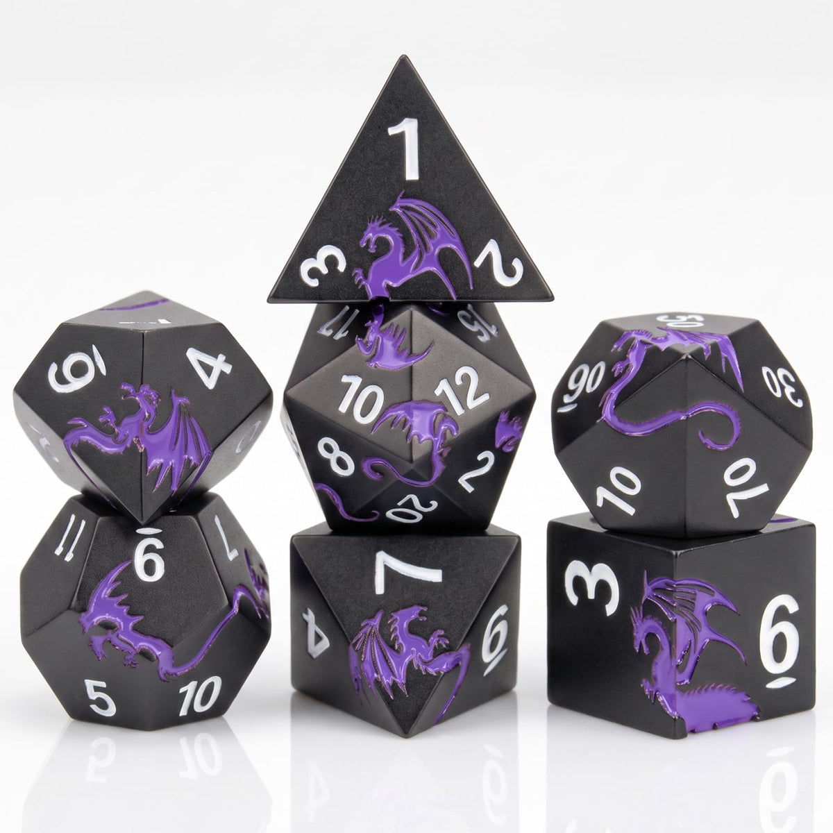 HNCCESG Metal Dice Set,7-Piece Dragon Dice for DND and RPGs,Silver Purple