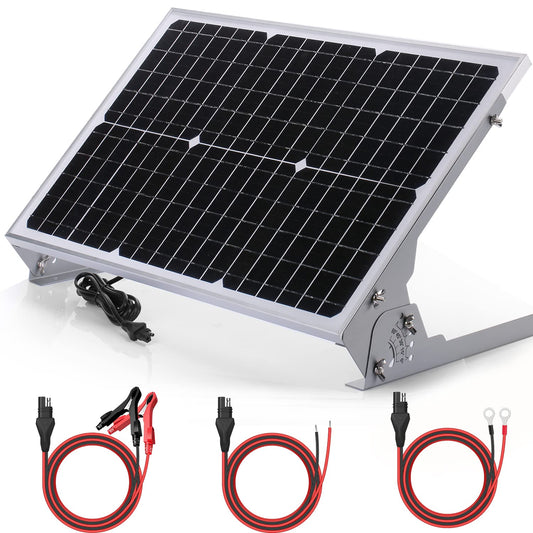 SUNER POWER 12V 30W Solar Battery Charger Maintainer, Built-in UltraSmart MPPT Controller, Adjustable Mount Bracket, Waterproof 30 Watt Solar Panel Kit for 12 Volt SLA Deey Cycle AGM Lifepo4 Battery