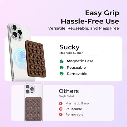 Sucky Upgraded Magnetic Suction Cell Phone Grip for MagSafe Case, Silicone Octo Cup Buddy Holder, Durable Magnet Phone Accessory for iPhone and Android (Light Green)