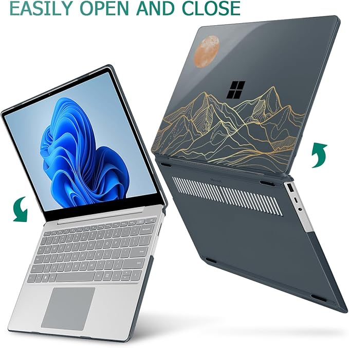 Tuiklol Case for 15 Inch Microsoft Surface Laptop 5/4/3 2022-2020, Model 1979/1953/1872/1873 Hard Shell Cover, Keyboard Cover+Screen Protector+Dust Plugs,Moon and Mountain