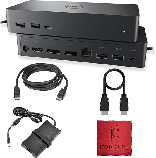 UD22 Dell Universal Docking Station USB-C/USB-A Supports Dual/Triple & 4 Monitors – Dock with 130W, HDMI, DisplayPort Cables & Cleaning Cloth – 4K Display Support