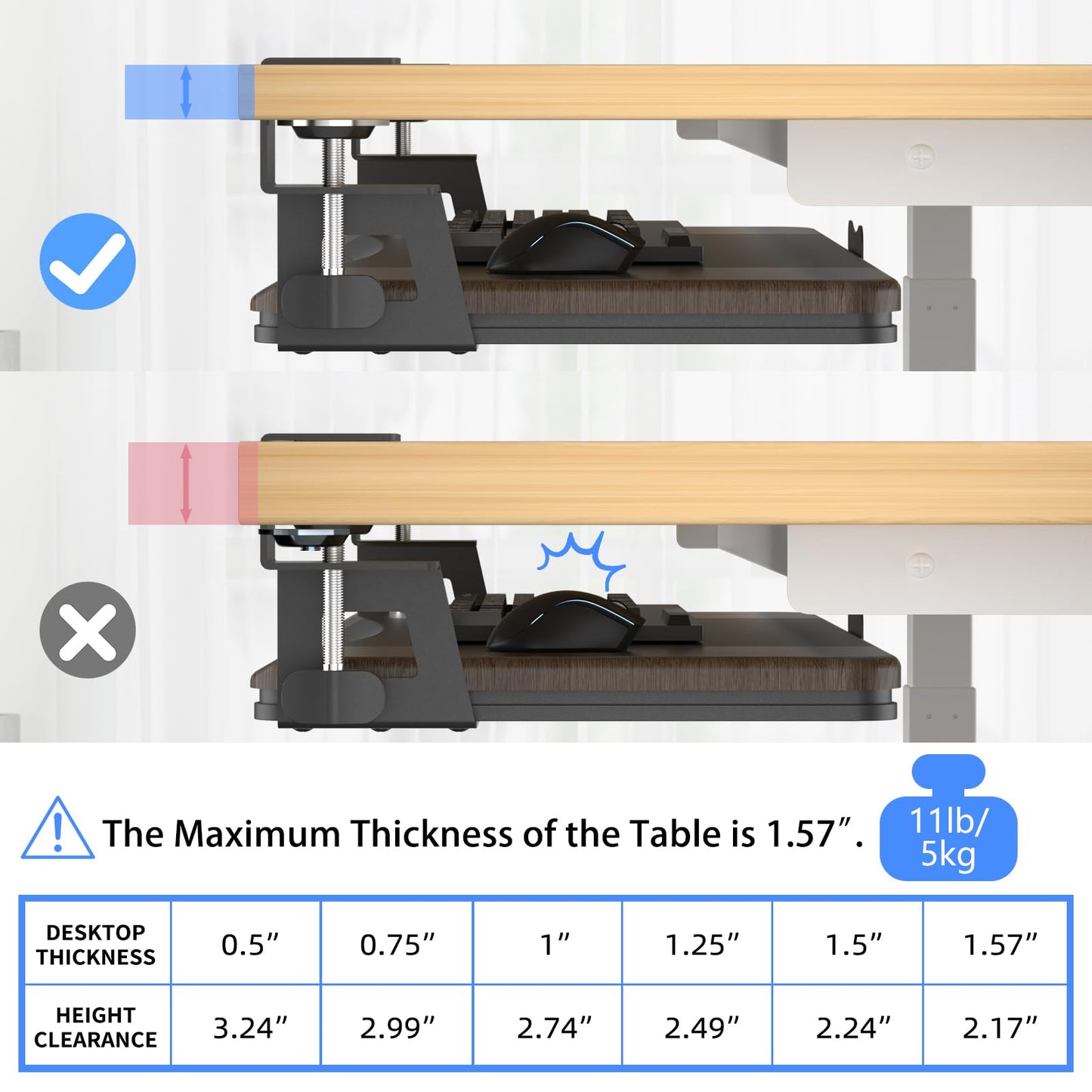 suptek Keyboard Tray Under Desk Pull Out with C Clamp Mount, Computer Keyboard & Mouse Tray, 25.6 (30 Including Clamps) x 11.8 inch Slide-Out Platform Computer Drawer for Typing, DSF1C