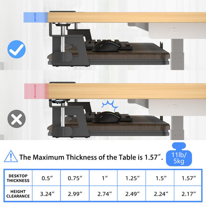 suptek Keyboard Tray Under Desk Pull Out with C Clamp Mount, Computer Keyboard & Mouse Tray, 25.6 (30 Including Clamps) x 11.8 inch Slide-Out Platform Computer Drawer for Typing, DSF1C