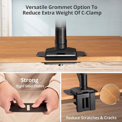 AVLT Adjustable Reinforcement Plate Bracket Mount for Fragile Tabletop - Supports Monitor Stand with C Clamp Or Grommet Installation - Black