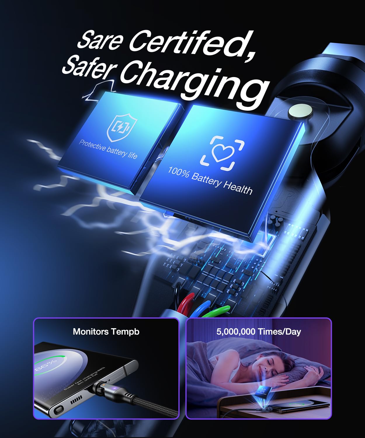 A.S Gen3 USB C Magnetic Charging Cable 240W (2Pack, 3.3ft/6ft), 9Pin Type C to Type C Magnet Charger Cable/360&180 Rotation Magnetic Phone Charger Data Cable for Phone 15/Samsung/M-Book/Pad Series