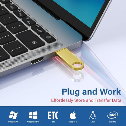 20 Pack 32GB USB Flash Drive with Keychains, Wooolken Sleek Metal USB 2.0 Thumb Drives Memory Stick for PC Laptop Computer(Gold)