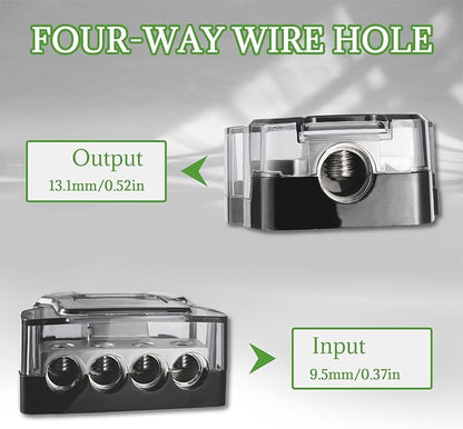 BOJACK 4 Way Power Distribution Connecting Block 1x0/2/4 Gauge Input 2x4/8 Gauge Output Power Distribution Block for Car Amplifier Audio Splitter