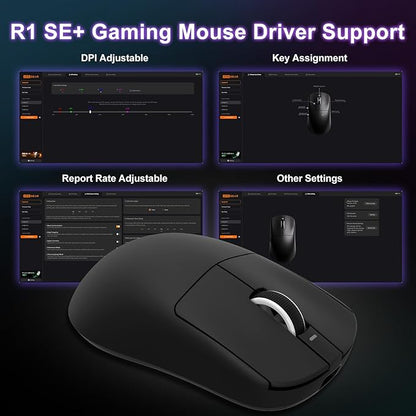 R1 SE+ Gaming Mouse, 18000 DPI, High-Precision PAW3395 SE Sensor,55g Lightweight,Three Connection Modes Wireless Mouse, Programmable Ergonomic Mouse Suitable for Laptops/PC/Mac (Black)