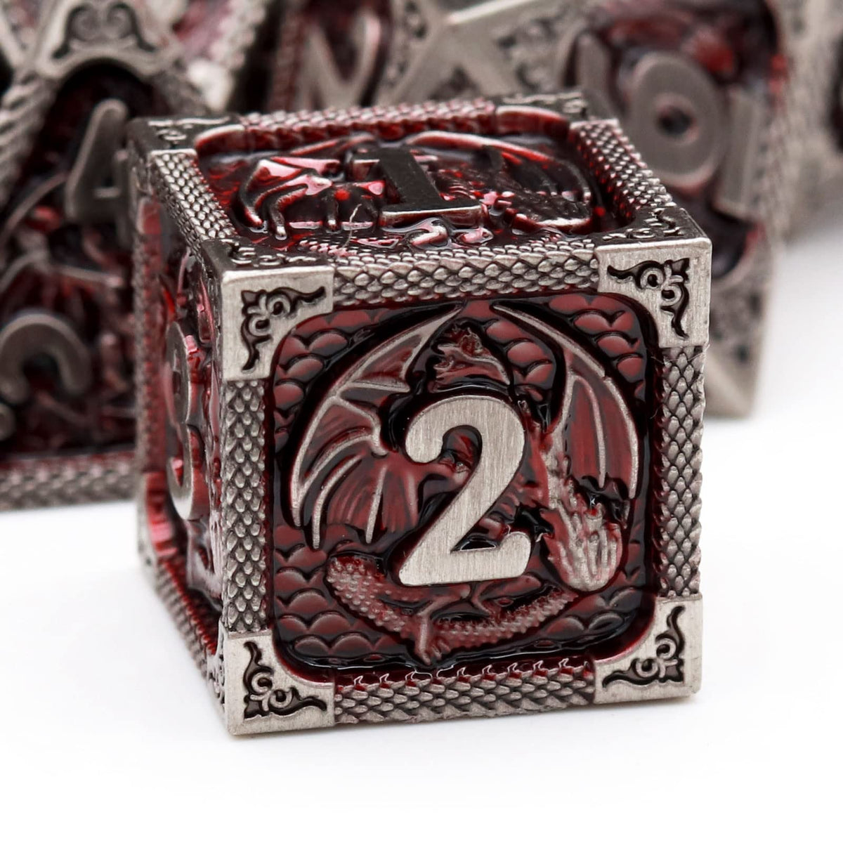 Haxtec Metal DND Dice Set, 7 Pcs Dragon Pattern Polyhedral Dice for RPG