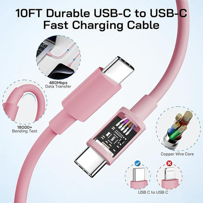 30W USB C i Phone 16 15 Charger Fast Charging, 2PACK Wall Charger for iPhone 16 15 Pro Max Charger Cord 10FT Fast Type C Charger Block for iPhone 16/16 Pro/15 Plus/15 Pro/15 Pro Max, iPad Pro, Pink