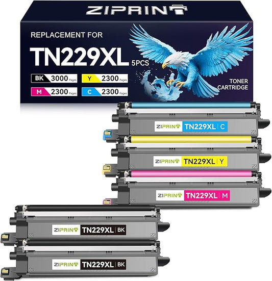 ZIPRINT TN229XL TN229 Toner 5 Pack Compatible Replacement for Brother TN229 TN229XL Toner Cartridges for MFC-L3780CDW HL-L3280CDW MFC-L3720CDW HL-L3220CDW HL-L3300CDW HL-L3295CDW Printer