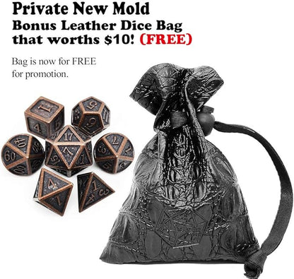 Haxtec Antique Copper Metal DND Dice Set 7 Die Polyhedral D&D Dice Compatible with Dungeons and Dragons Gift TTRPG