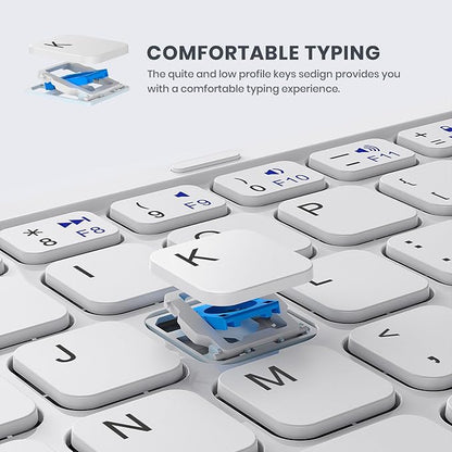 Foldable Bluetooth Keyboard, Portable Full Size Folding Keyboard with Large Touchpad, Numeric Keypad, PU Leather, Wireless TravelKeyboard for Windows Android Mac(White)
