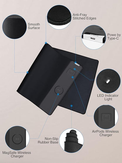 TopMade Mouse Pad with 15W Wireless Charging, Waterproof Gaming Mousepad with Ultra-Smooth Surface, Non-Slip Base, 31.5"x15.75" XXL Large Desk Pad (Includes 20W PD Power Adapter & 6.56ft Woven Cable)