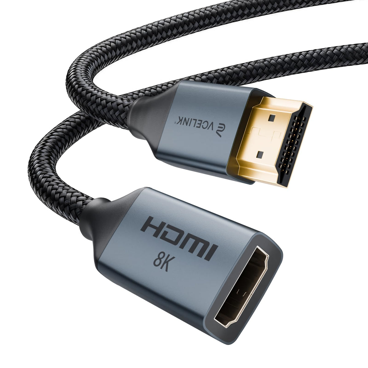 VCELINK 8K HDMI Extender Cable, 48Gbps Male to Female Adapter, 2 Pack