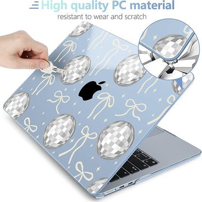 MEEgoodo for M4/M3/M2 MacBook Air 15.3 inch Case 2025 2024 2023, Case Fit Model (A3241/A3114/A2941) for MacBook Air 15 inch, Laptop Hard Shell with Keyboard Cover, Silver Disco Balls & Bows