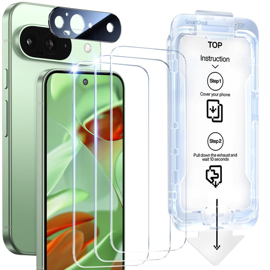 SMARTDEVIL [3+1 Pack Tempered Glass for Google Pixel 9Pro Screen Protector