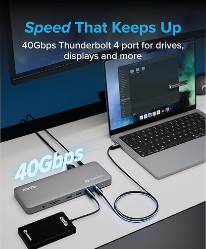 Plugable Thunderbolt 4 Dock for M4 MacBook Air & Pro: 100W Charging Driverless Laptop Docking Station with 4K HDMI Dual Monitor or Single 6K, 6X USB, SD, Ethernet, Thunderbolt Certified (TBT-UDM)
