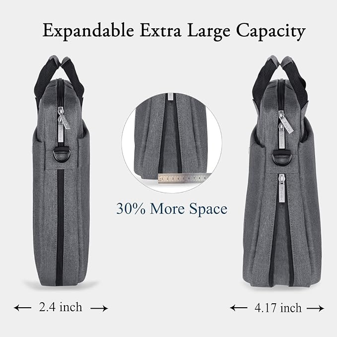 Voova Laptop Bag Case 17 17.3 Inch Computer Sleeve Messenger Bag with Shoulder Strap Expandable Waterproof Large Capacity Business Briefcase for Work Travel Fit 17-18” Laptop, Men Women, Gray