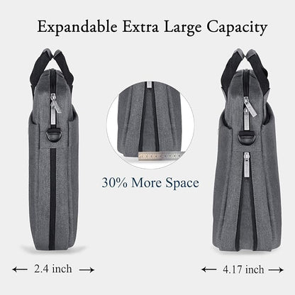 Voova Laptop Bag Case 17 17.3 Inch Computer Sleeve Messenger Bag with Shoulder Strap Expandable Waterproof Large Capacity Business Briefcase for Work Travel Fit 17-18” Laptop, Men Women, Gray