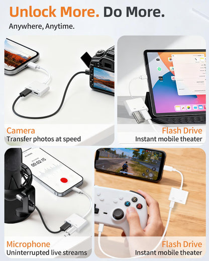 [Apple MFi Certified] Lightning to USB Camera Adapter with Charging Port for iPhone, USB3 Female OTG Adapter Compatible with iPhone/iPad Card, Readers, USB Flash Drives, Keyboards, Mice