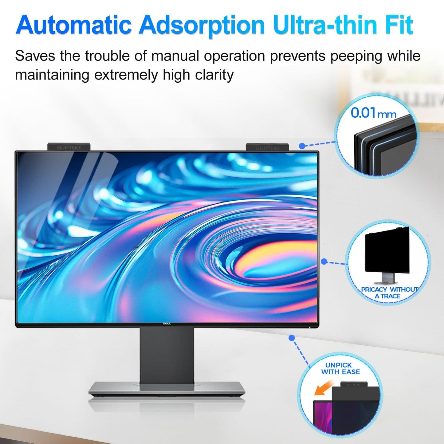 GUDTEKE Magnetic 27 Inch Privacy Screen for Computer Monitor 16:9 Aspect Ratio, Hanging Removable Anti-Blue/Glare Protector Film, Anti Spy Desktop Security Private Filter 27in