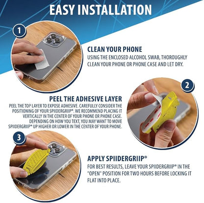 360 Rotating Phone Grip - Phone Holder for Hand - Phone Grips for Back of Phone & Pop Cell Phone Accessories for iPhone, Smartphones & Kindle Tablets (Yellow)