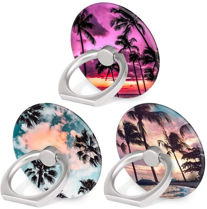 Bonoma Cell Phone Ring Holder Stand, 3 Pack Sunset Beach Palm Tree 360 Rotation Universal Smartphone Ring Grip Stand Compatible with Smartphones and Tablets