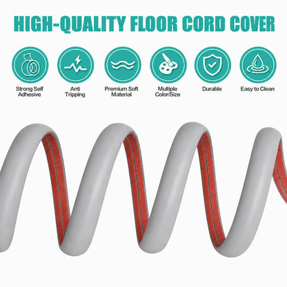 Floor Cord Cover Self Adhesive Cord Hider,10FT Cable Management, Extension Strip Protector for Wires, Prevent Cable Trips for Offices, Gyms, Exhibitions Cavity:0.39"(W) x 0.27"(H) Gray