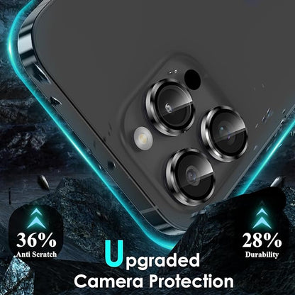 YWXTW Camera Lens Protector for iPhone 15 Pro/iPhone 15 Pro Max, [1 Step Installation Tray] Tempered Glass Screen Protector Metal Individual Camera Cover Accessories Case Friendly (Black Titanium)