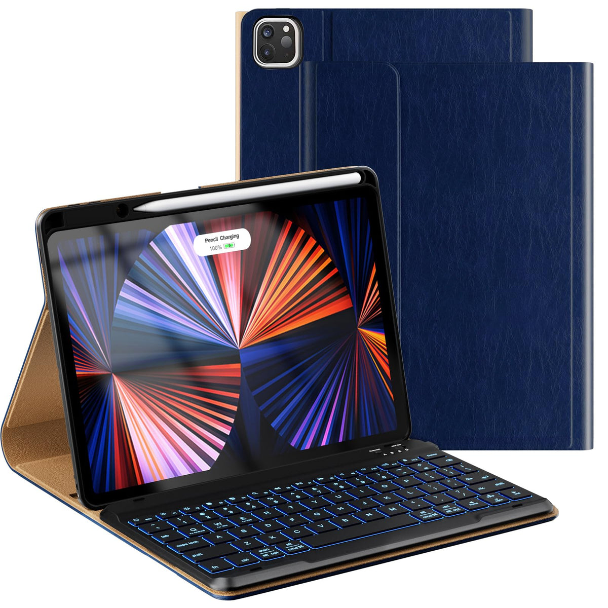 OPAKIT PU Leather Keyboard Case for iPad Air 5th/4th Generation 10.9 Inch & Pro 11 Inch 1st-4th Gen, 7-Color Backlit BT Folio Keyboard with Pencil Holder, Compatible with iPad Air 11 Inch M2 (Black)