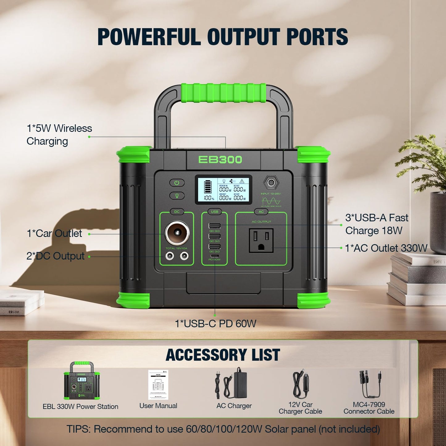 GRECELL Portable Power Station 330W, 288.6Wh Solar Generator