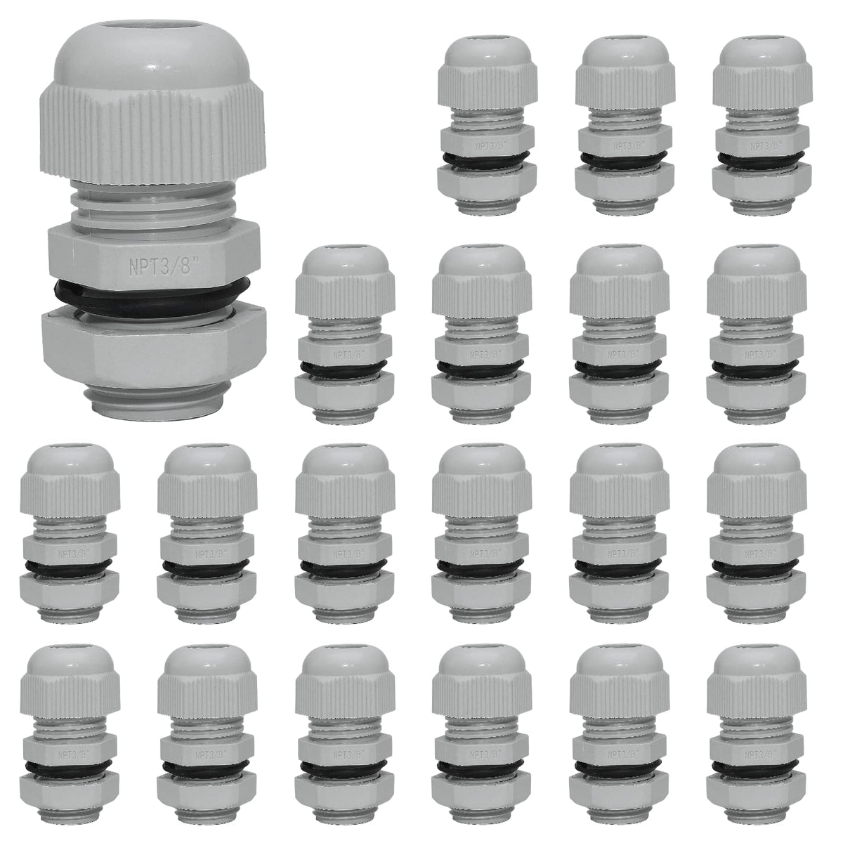 Bonsicoky 1/2" NPT Nylon Cable Glands, Grey, 10 Pcs