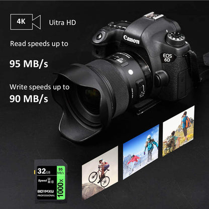 BOYMXU Professional 1000x Class 10 U3 Memory Card - 32GB, Compatible with Computers, Cameras & Camcorders, Up to 95MB/s Read Speed, Green/Black