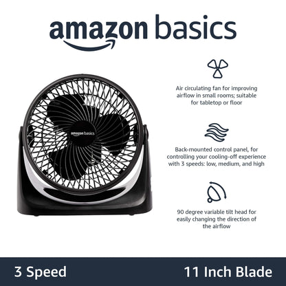 Air Circulator Fan, Desk Fan for Bedroom, Home and Office, With 90-Degree Tilt Head, 3 Speed Settings, Lightweight (4.2 LBS), 70 Watts, Black, 14.8"Wx7.6"Dx14.1"H