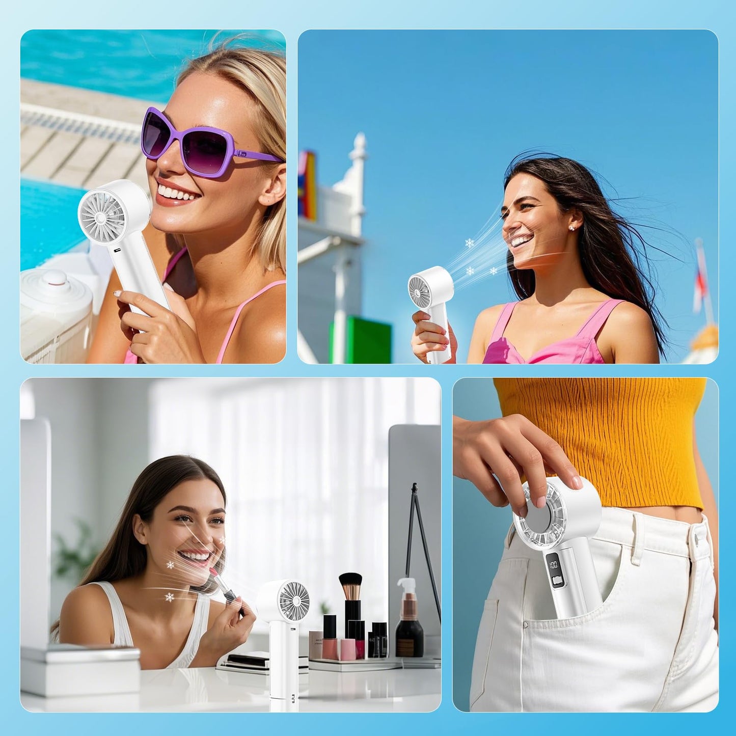PANERGY Handheld Fan with Ice Cooler, Mini Portable Fan Rechargeable, 18Hrs Cooling, 0-100 Adjustable Speed, Small Yet Powerful, Personal Hand Fans for Travel, Beach, Outdoor, Makeup, Gifts for Women
