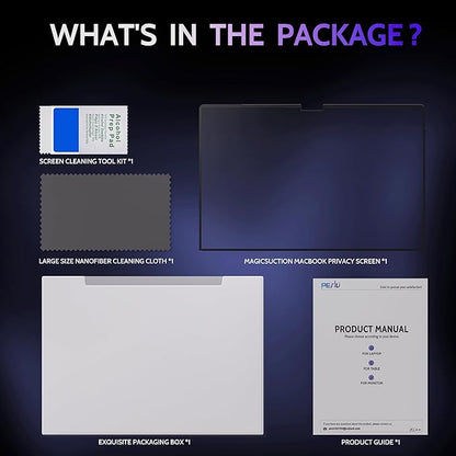 Peslv Privacy Screen for 15 Inch Surface Laptop 6/5/4/3/2/1, MagicSuction™ Removable Anti Spy Black Protector, Glare Blue Light Filter for Microsoft Laptop Computer Monitor